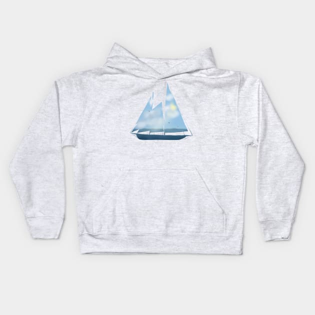 Boat-Skies & Sea (1 of 5) Kids Hoodie by Danispolez_illustrations